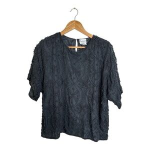 Exclusive By Jainson International Women’s Black Silk Beaded Top Blouse Sz